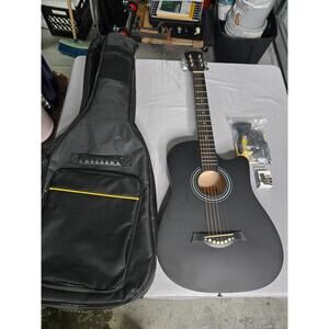 Black Acoustic Guitar Cutaway w/ Gig Bag Strap Tuner Picks Bundle